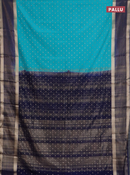 Semi mysore silk saree cs blue and navy blue with allover zari woven buttas and long zari woven border