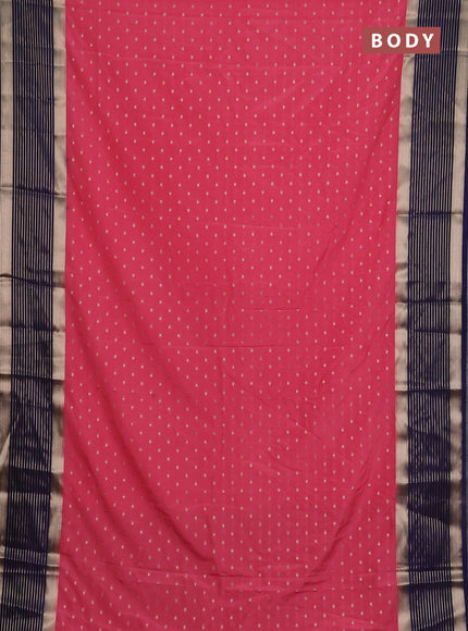 Semi mysore silk saree peach pink and navy blue with allover zari woven buttas and long zari woven border