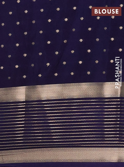 Semi mysore silk saree peach pink and navy blue with allover zari woven buttas and long zari woven border