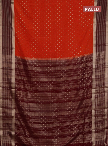 Semi mysore silk saree orange and maroon with allover zari woven buttas and long zari woven border