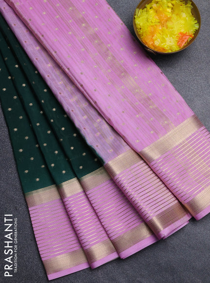 Semi mysore silk saree bottle green and lotus pink with allover zari woven buttas and long zari woven border