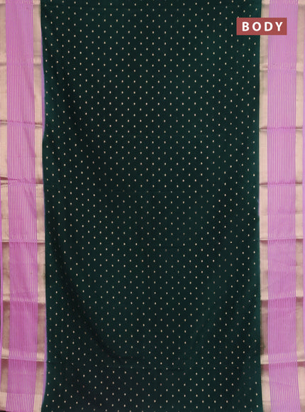 Semi mysore silk saree bottle green and lotus pink with allover zari woven buttas and long zari woven border