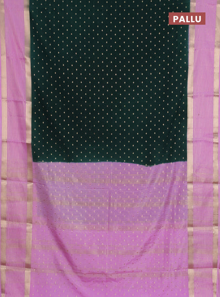 Semi mysore silk saree bottle green and lotus pink with allover zari woven buttas and long zari woven border