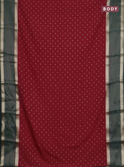 Semi mysore silk saree red and green with allover zari woven buttas and long zari woven border