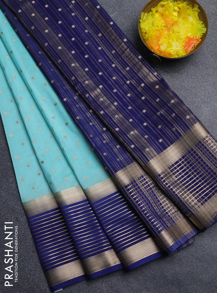 Semi mysore silk saree teal green and navy blue with allover zari woven buttas and long zari woven border