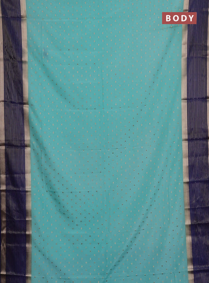 Semi mysore silk saree teal green and navy blue with allover zari woven buttas and long zari woven border