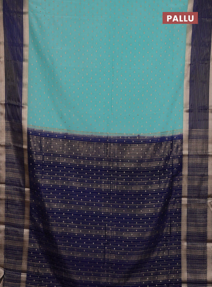 Semi mysore silk saree teal green and navy blue with allover zari woven buttas and long zari woven border