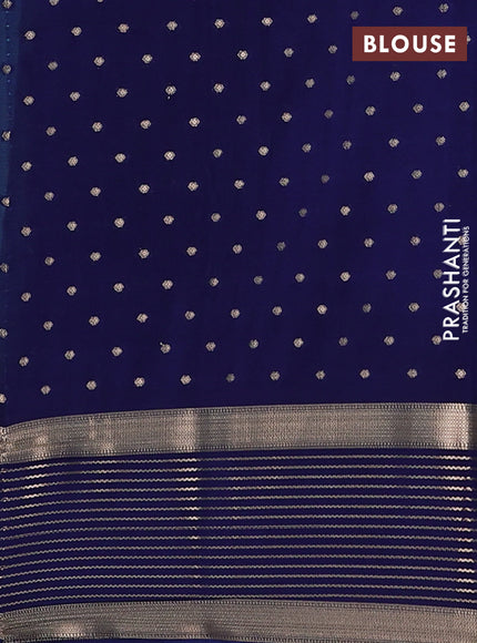 Semi mysore silk saree teal green and navy blue with allover zari woven buttas and long zari woven border