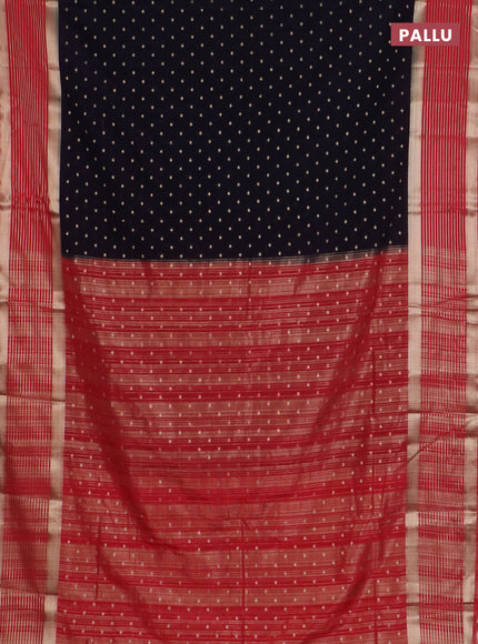 Semi mysore silk saree navy blue and red with allover zari woven buttas and long zari woven border
