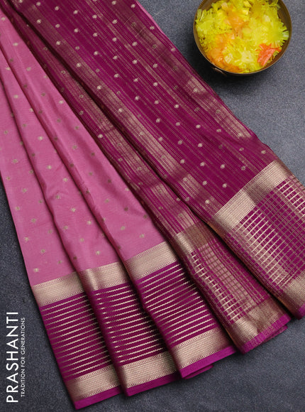 Semi mysore silk saree mauve pink and purple with allover zari woven buttas and long zari woven border