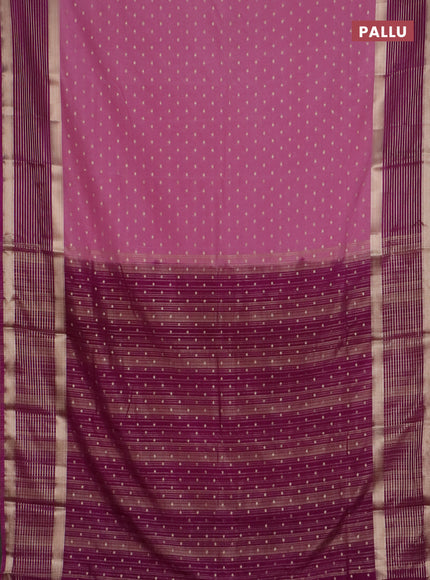 Semi mysore silk saree mauve pink and purple with allover zari woven buttas and long zari woven border