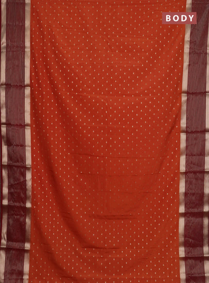 Semi mysore silk saree rust shade and maroon with allover zari woven buttas and long zari woven border
