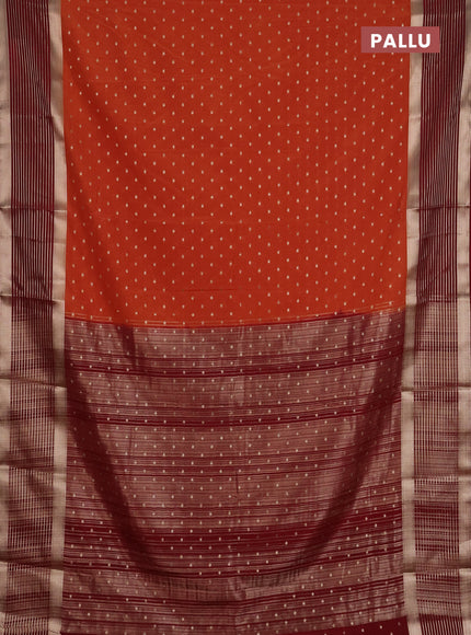 Semi mysore silk saree rust shade and maroon with allover zari woven buttas and long zari woven border