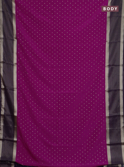 Semi mysore silk saree dark pink and violet with allover zari woven buttas and long zari woven border