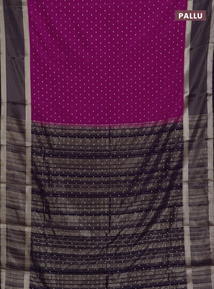 Semi mysore silk saree dark pink and violet with allover zari woven buttas and long zari woven border