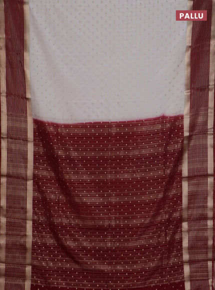 Semi mysore silk saree off white and maroon with allover zari woven buttas and long zari woven border