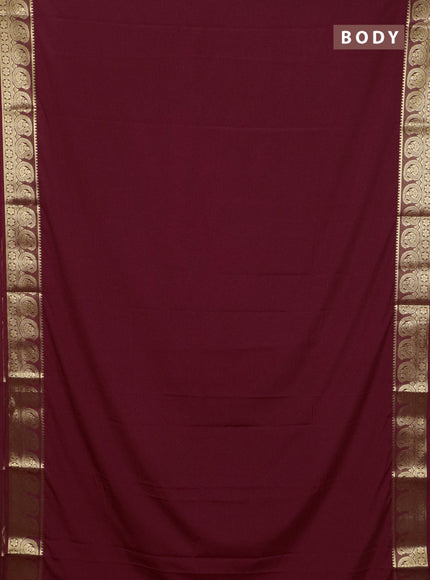 Semi mysore silk saree maroon with plain body and zari woven border