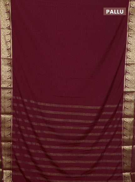 Semi mysore silk saree maroon with plain body and zari woven border