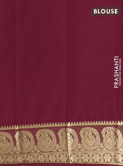 Semi mysore silk saree maroon with plain body and zari woven border