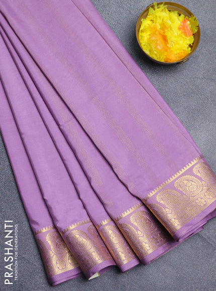 Semi mysore silk saree lavender with plain body and zari woven border