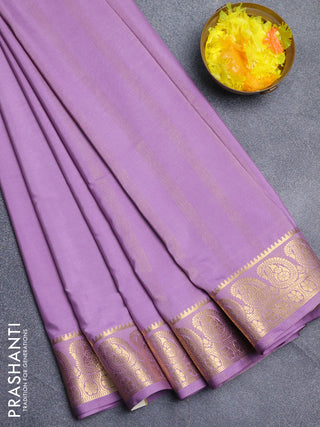 Semi mysore silk saree lavender with plain body and zari woven border