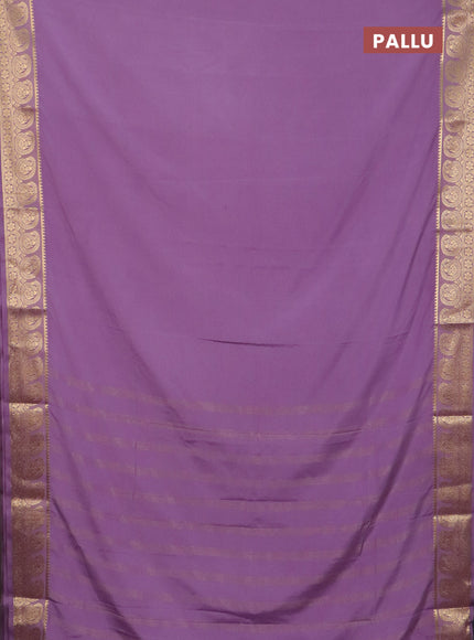 Semi mysore silk saree lavender with plain body and zari woven border