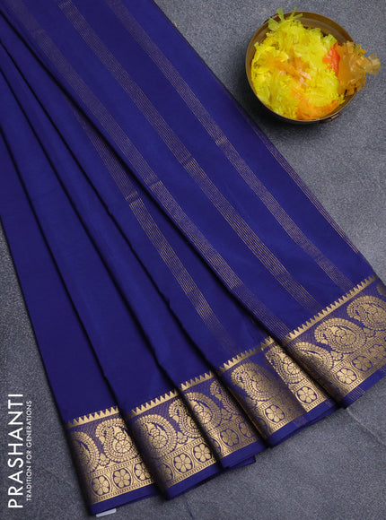 Semi mysore silk saree navy blue with plain body and zari woven border