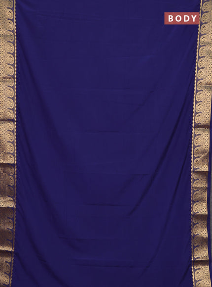 Semi mysore silk saree navy blue with plain body and zari woven border