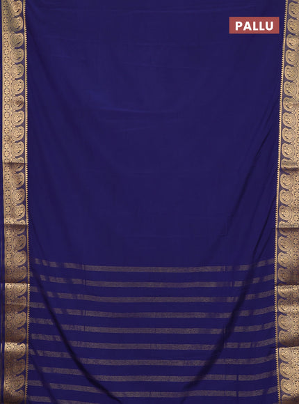 Semi mysore silk saree navy blue with plain body and zari woven border