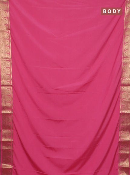 Semi mysore silk saree peach pink with plain body and zari woven border