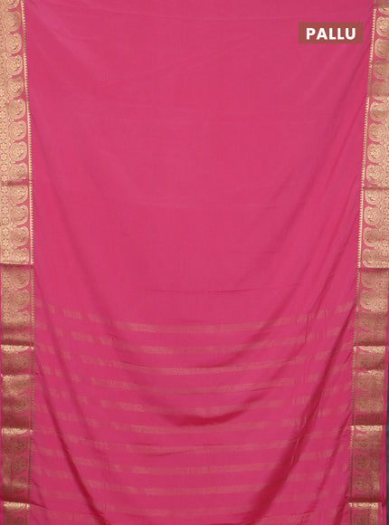 Semi mysore silk saree peach pink with plain body and zari woven border