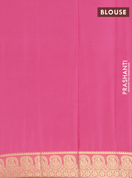 Semi mysore silk saree peach pink with plain body and zari woven border