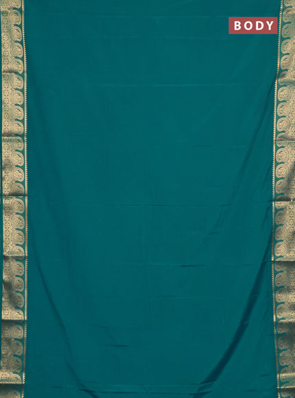 Semi mysore silk saree teal blue with plain body and zari woven border
