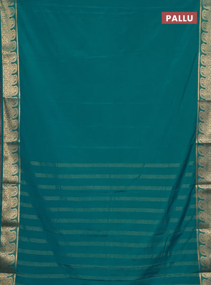 Semi mysore silk saree teal blue with plain body and zari woven border