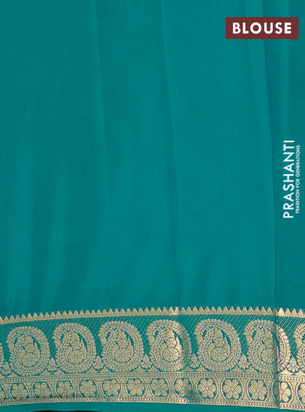 Semi mysore silk saree teal blue with plain body and zari woven border