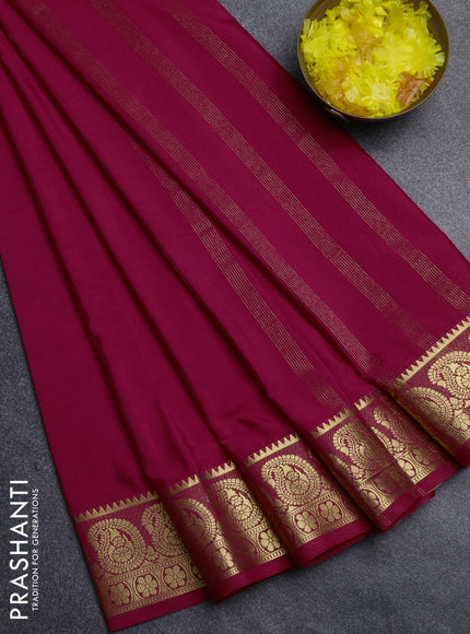 Semi mysore silk saree dark pink with plain body and zari woven border