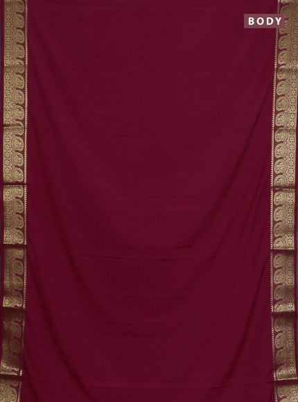 Semi mysore silk saree dark pink with plain body and zari woven border