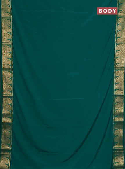 Semi mysore silk saree teal green with plain body and zari woven border