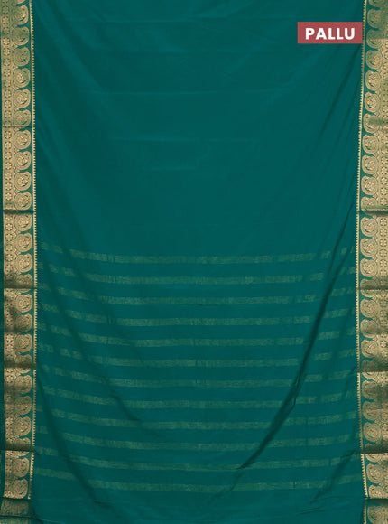 Semi mysore silk saree teal green with plain body and zari woven border