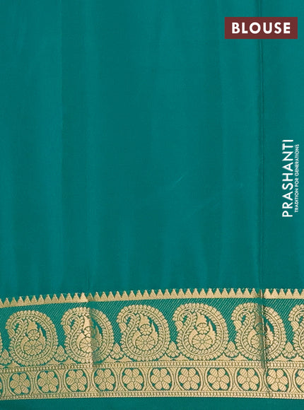 Semi mysore silk saree teal green with plain body and zari woven border