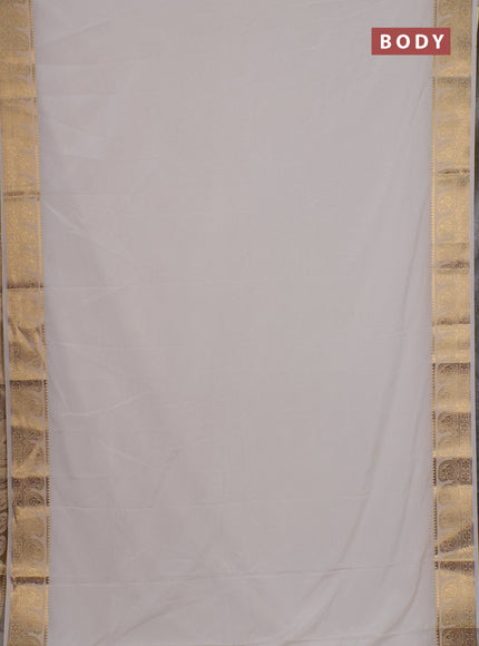 Semi mysore silk saree off white with plain body and zari woven border