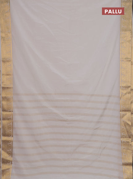 Semi mysore silk saree off white with plain body and zari woven border