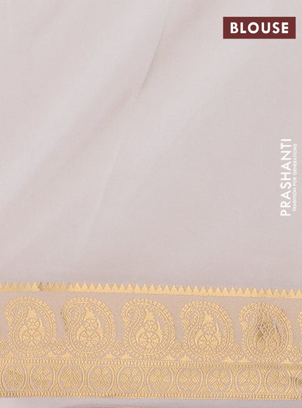 Semi mysore silk saree off white with plain body and zari woven border