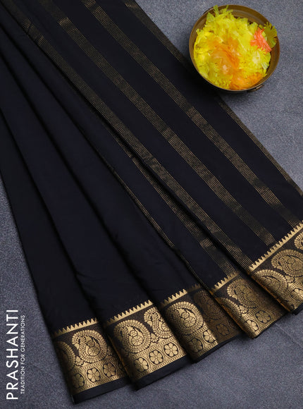 Semi mysore silk saree black with plain body and zari woven border