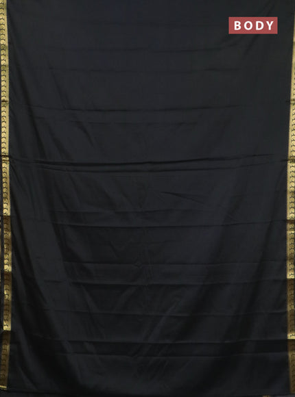 Semi mysore silk saree black with plain body and zari woven border