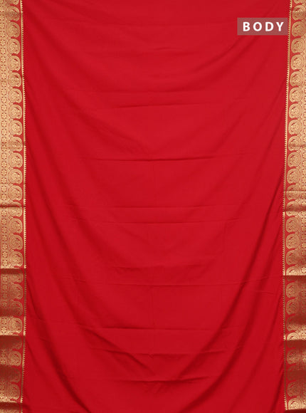 Semi mysore silk saree red with plain body and zari woven border