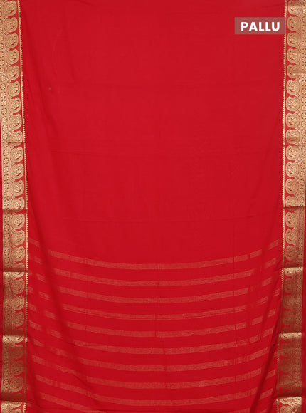 Semi mysore silk saree red with plain body and zari woven border