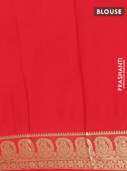 Semi mysore silk saree red with plain body and zari woven border