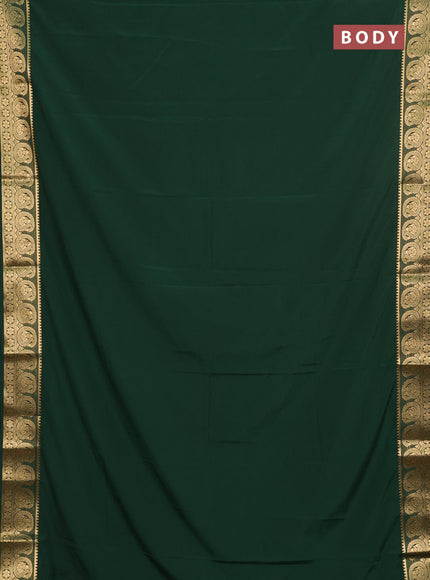 Semi mysore silk saree bottle green with plain body and zari woven border