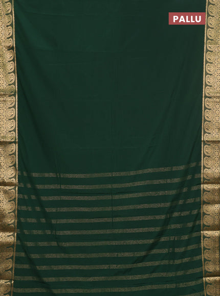 Semi mysore silk saree bottle green with plain body and zari woven border